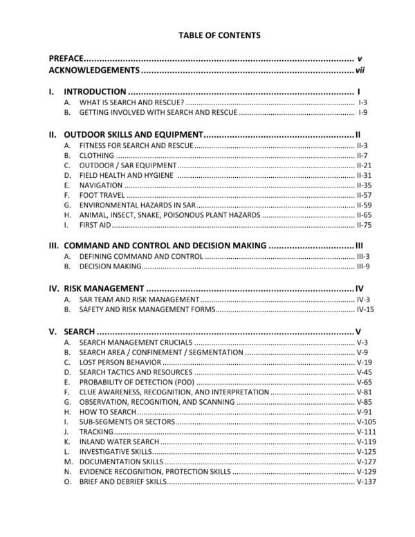 A table of contents for the book